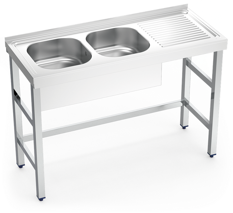 MUEBLE FREGADERO INDUSTRIAL 1600X700X850 mm., DOS SENOS Y UN ESCURRIDOR