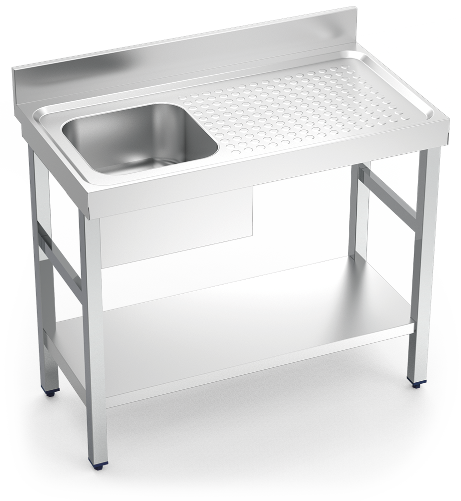 MUEBLE FREGADERO INDUSTRIAL 1400X700X850 mm., UN SENO Y UN ESCURRIDOR CON ESTANTE INFERIOR
