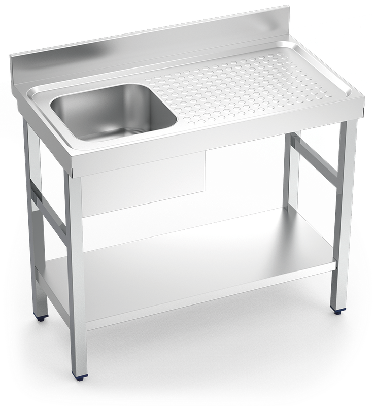 MUEBLE FREGADERO INDUSTRIAL 1400X700X850 mm., UN SENO Y UN ESCURRIDOR CON ESTANTE INFERIOR