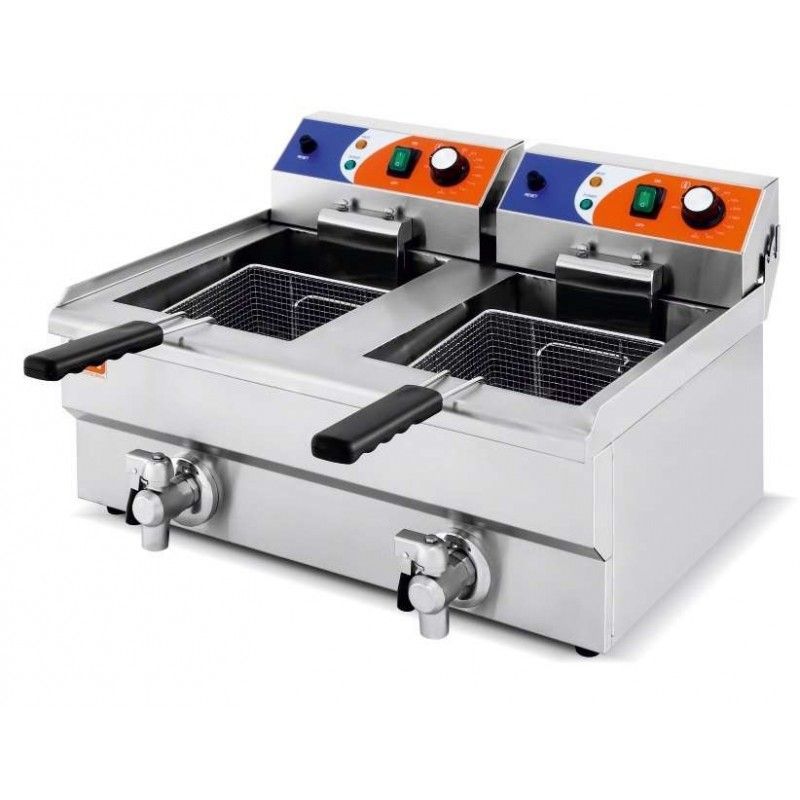 FREIDORA ELECTRICA DOBLE CON GRIFO 8+8 LITROS