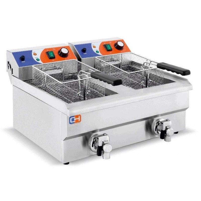 FREIDORA ELECTRICA DOBLE CON GRIFO 12+12 LITROS