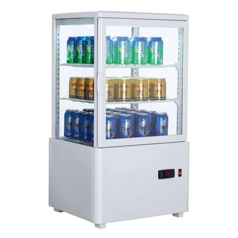 VITRINA SOBREMESA REFRIGERADA 4 CARAS DE CRISTAL 2 ESTANTES COLOR BLANCO