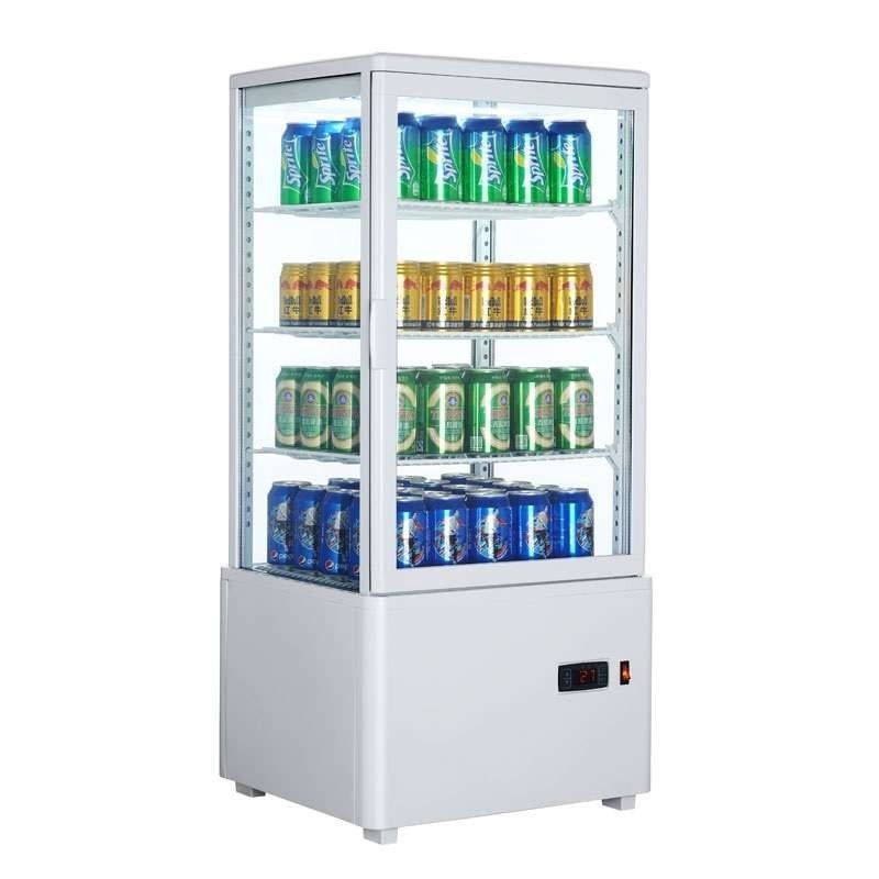 VITRINA SOBREMESA REFRIGERADA 4 CARAS DE CRISTAL 3 ESTANTES COLOR BLANCO