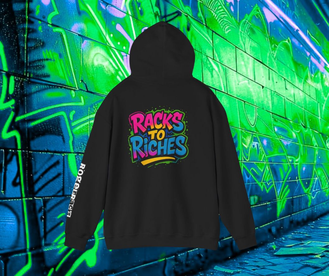 Official RogerRacks Bright Racks to Riches Hoodie Back print