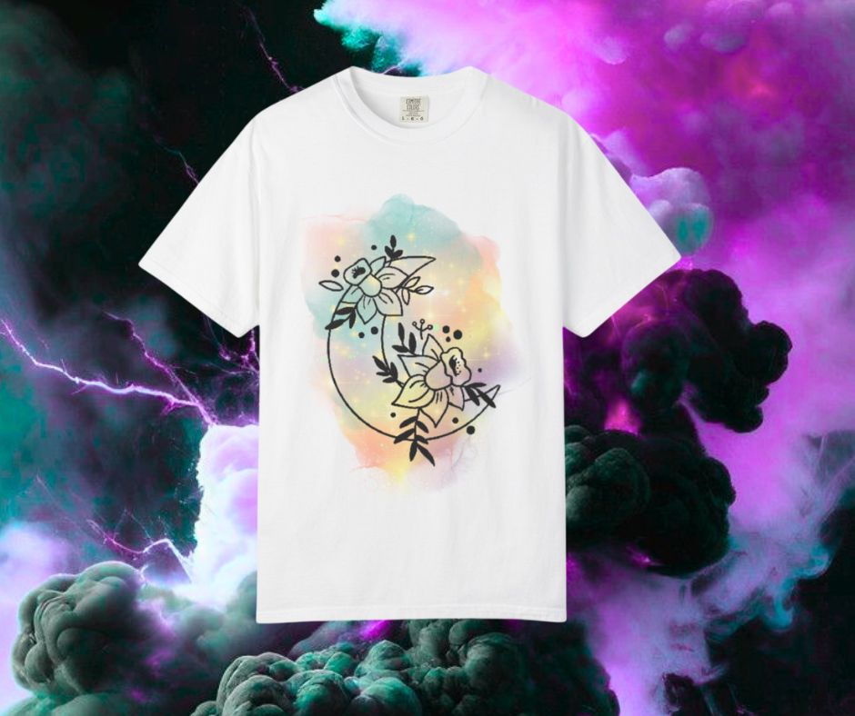 Water colour Floral Crescent Moon Sublimation T-shirt