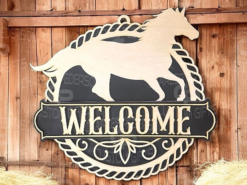 13-inch Welcome sign adorning a horse silhouette
