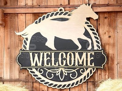 13-inch Welcome sign adorning a horse silhouette