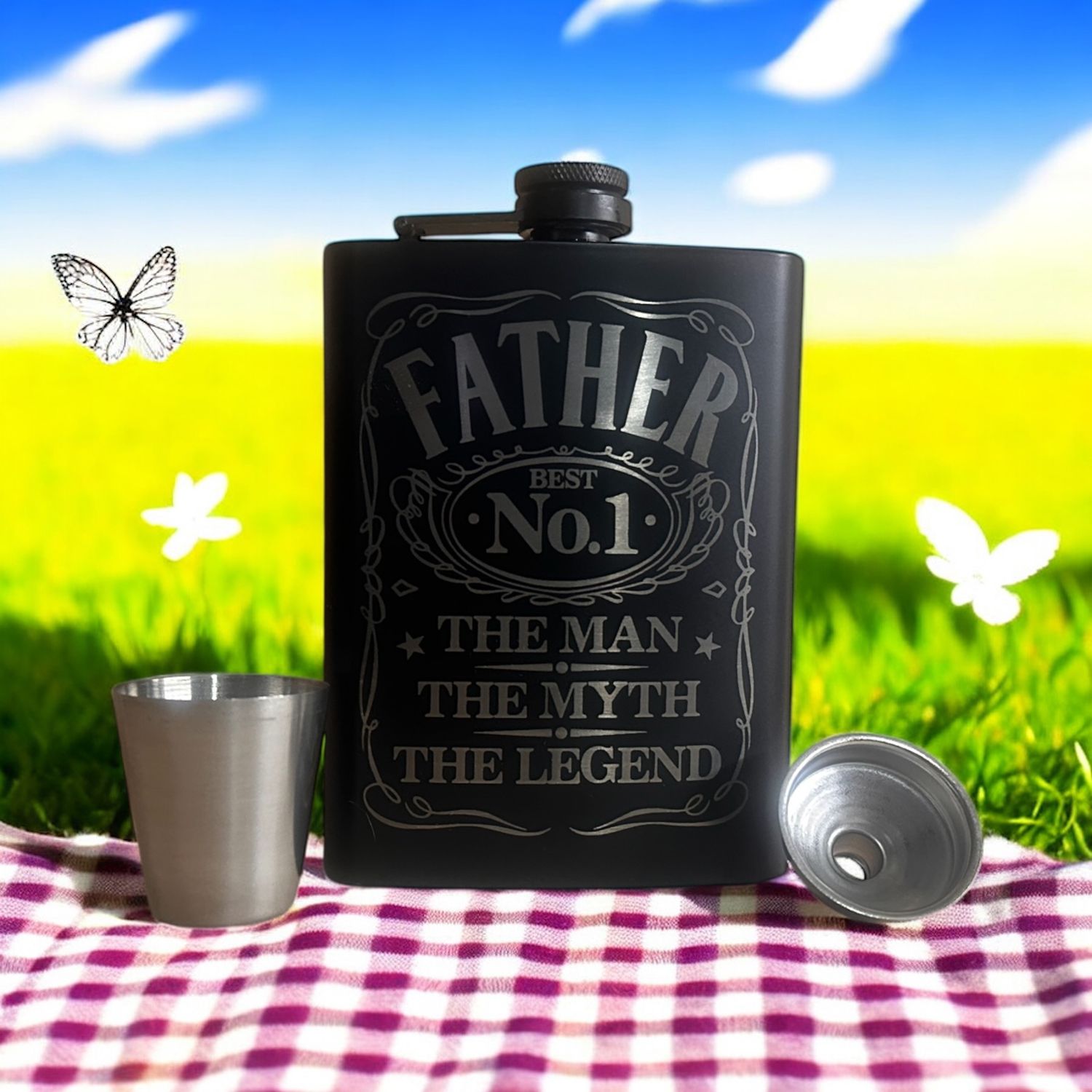 Customized Matte Black Hip Flask Gift Set – 8oz Stainless Steel with Funnel &amp; Shot Glass