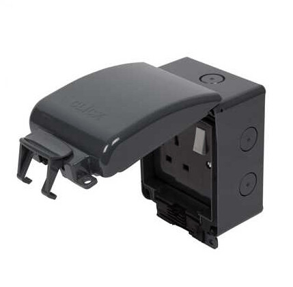 Click Aquip66 - 1 Gang 13A DP Switched Plug Socket - Grey - OA035AG