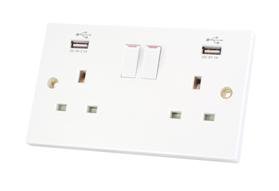 Selectric - 2 Gang 13A USB Switched Plug Socket - White