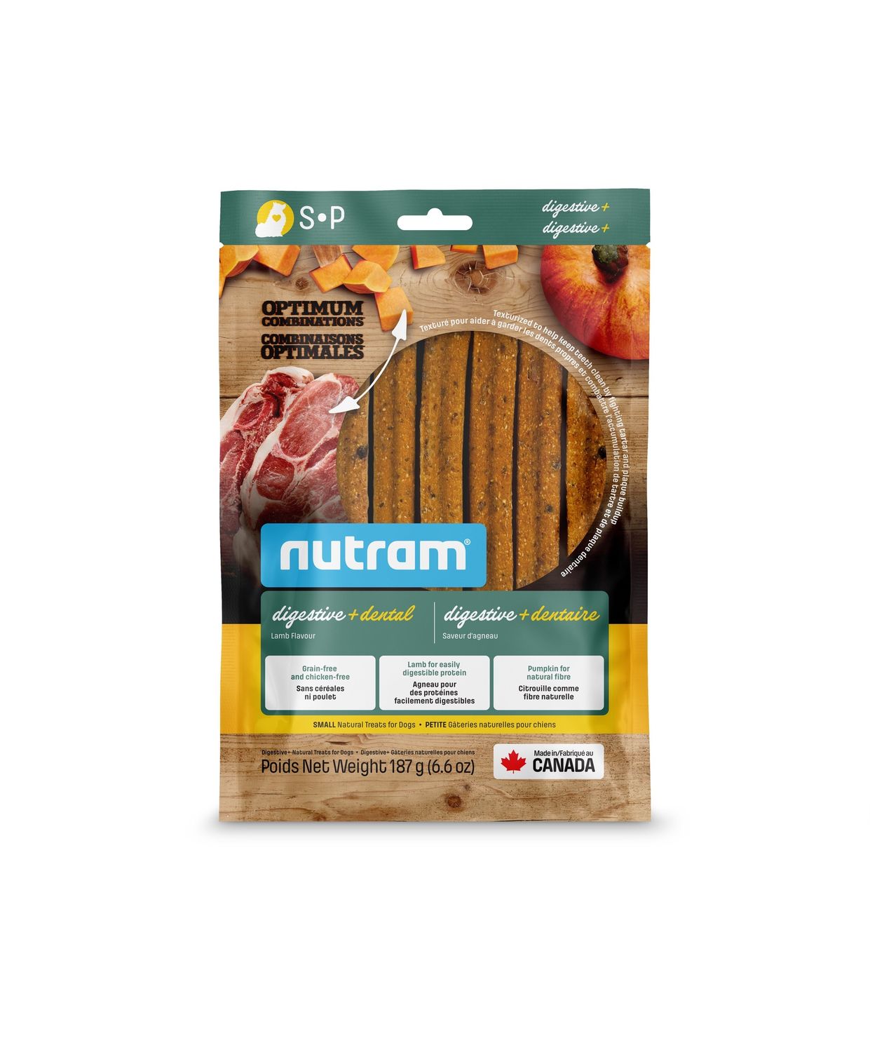 Nutram- Baton dentaire Digestion + saveur d&#39;agneau, format: petit