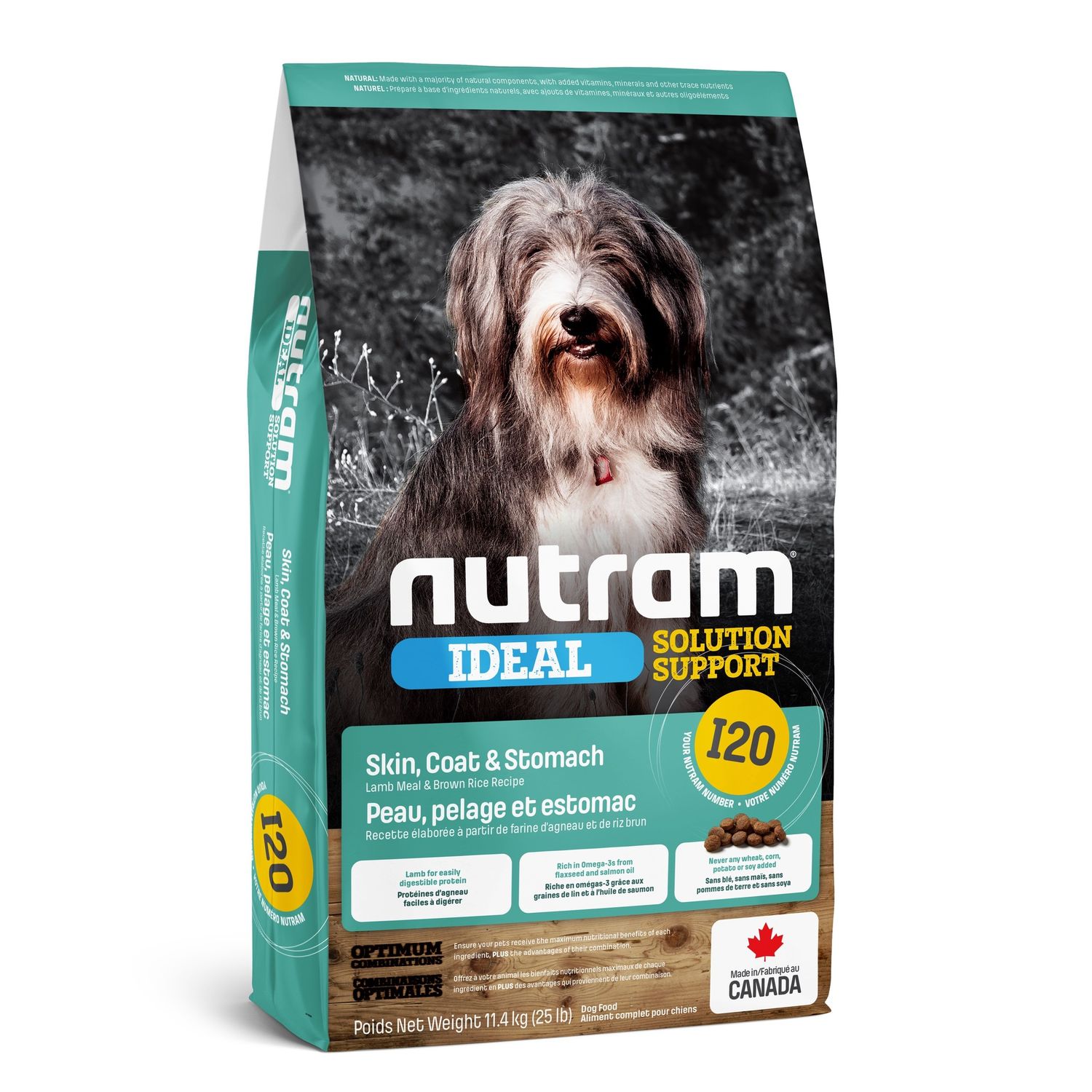 Nutram- Idéal (I20), chien peau, pelage et estomac sensible, Agneau et riz brun, format: 25lbs