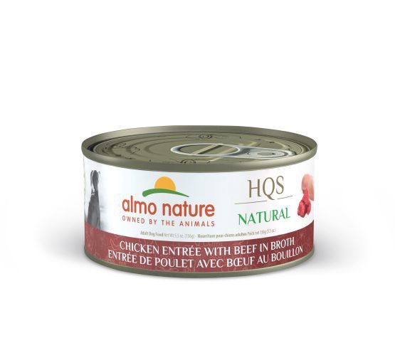 Almo Nature - Hqs Natural Dog - Entrée, Chicken Fillet with Beef in Broth, 156g can