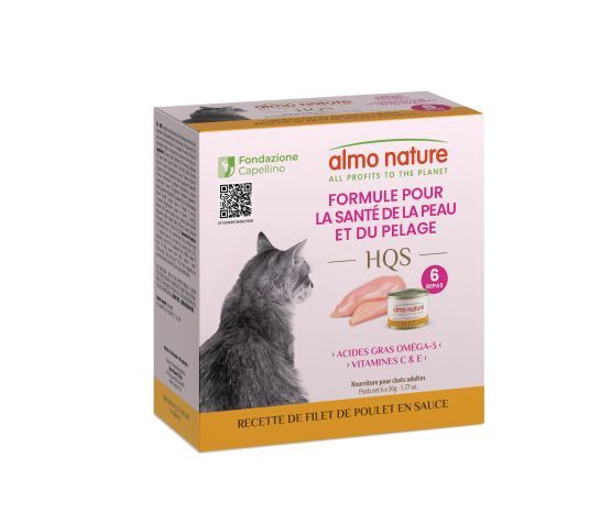 Almo - HQS Formula Cat Skin &amp; Coat Support - Chicken Fillet Recipe in Gravy 6x50g