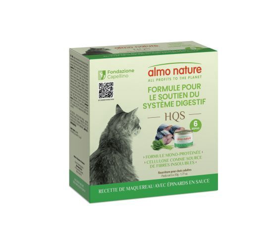 Almo - HQS Formula Cat Digestive Support - Mackerel + Spinach Recipe in Sauce 6x50g