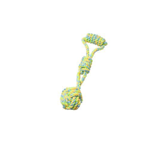 Bud&#39;z - Rope Toy for Dogs, Monkey Fist Knot with Handle - Green and Yellow 34cm
