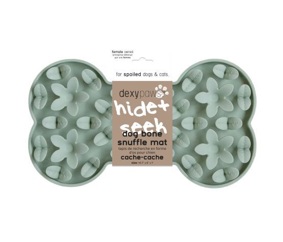 Dexypaws - Silicone Lick Mat &quot;Hide-and-Seek&quot; Bone, Sage Green