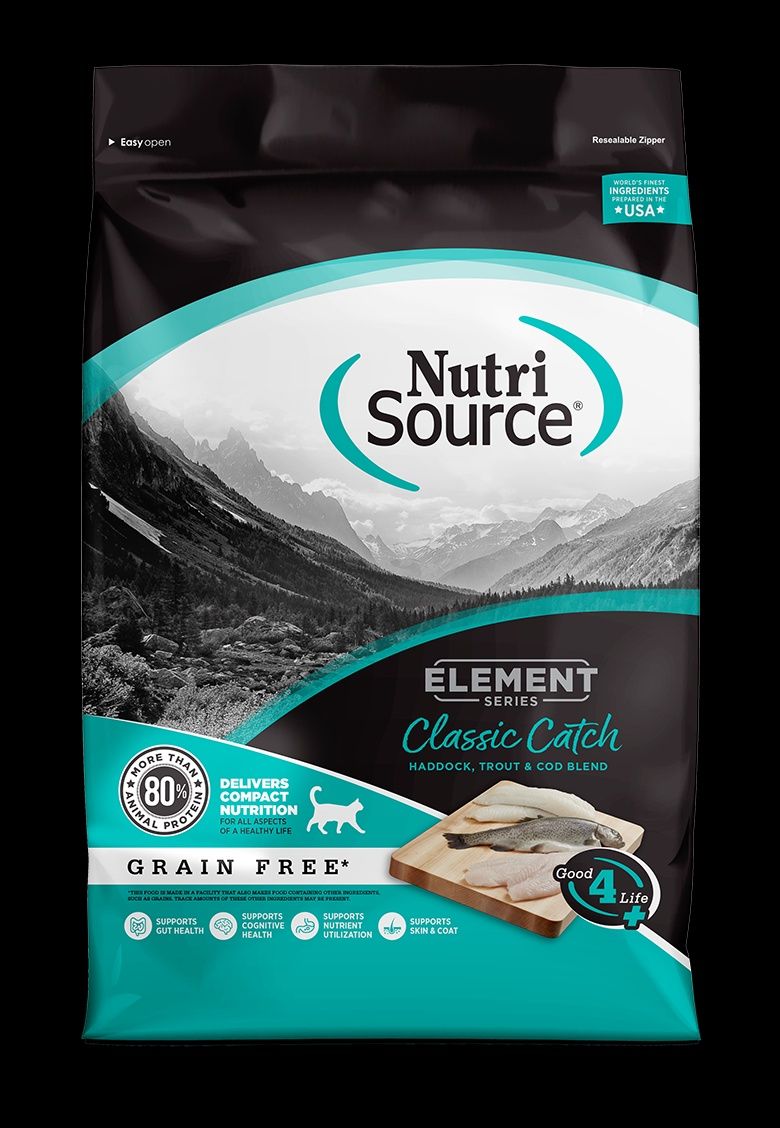 NutriSource- Élement series,Classic Catch Mélange d&#39;aiglefin, de truite et de morue sans céréales pour chat, format: 11lbs