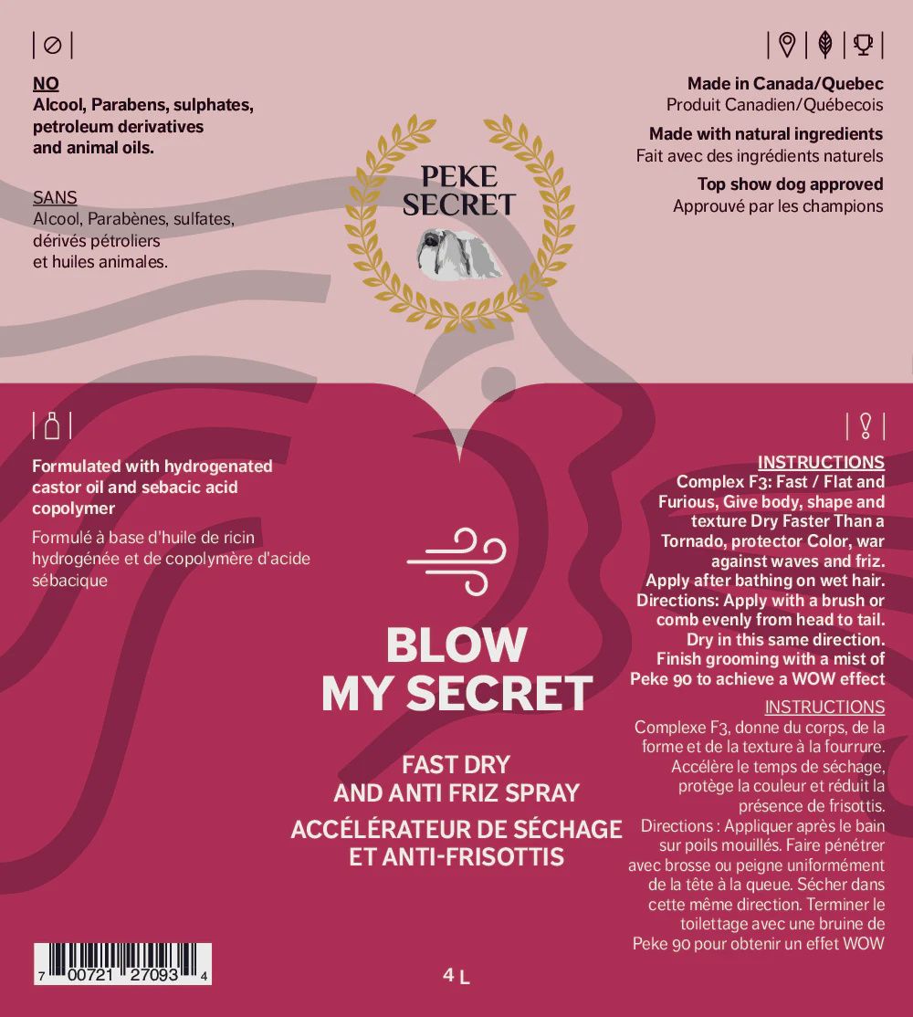 Peke Secret-Accélérateur de séchage et anti-frissitis Blow my Secret 250ml