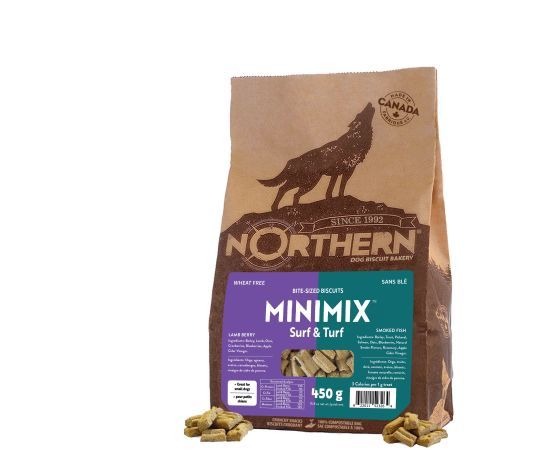 Northern - Mini Mix - Biscuits Sans Blé Pour Chien, Surf &amp; Turf, Agneau + Poisson Fumé 450gr
