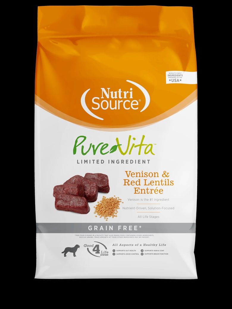 Pure Vita- Sans grains Entrée de chevreuil et lentilles rouges ingrédients limités 11.34 KG