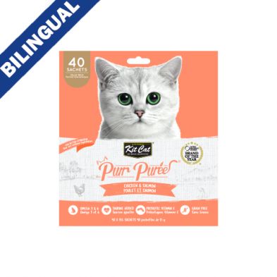 Kit Cat- Purr Purées, tube for cats 40 sachets of 15g per bag, saveur: Saumon &amp; poulet