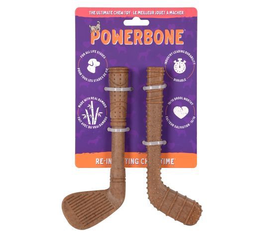 Powerbone - Jouet à Mâcher Pour Chien, Nylon &amp; Bambou - Duo Mini Bâtons De Golf Et De Hockey 7"