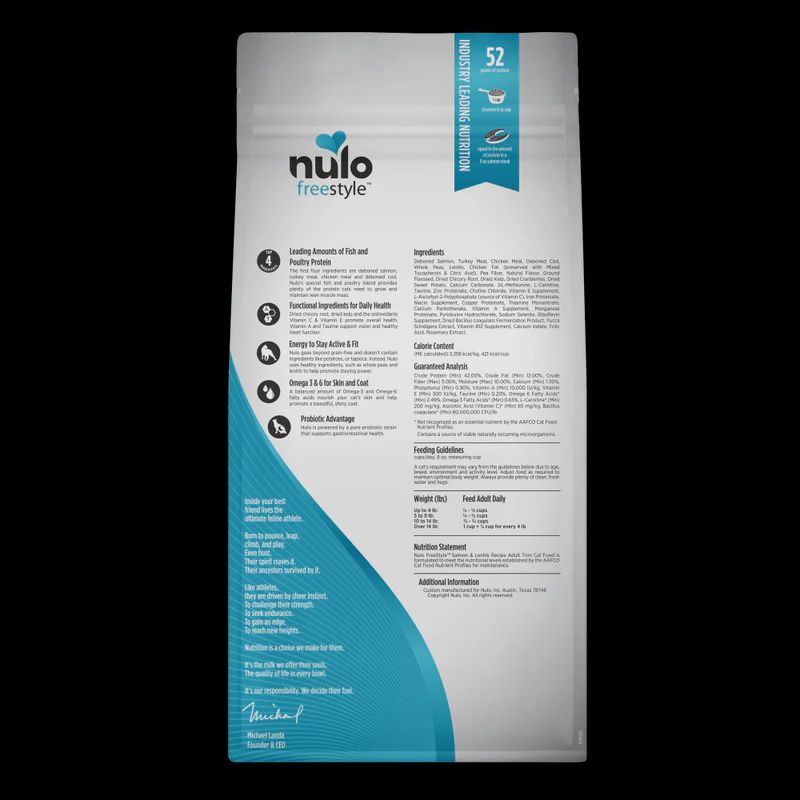 Nulo- Freestyle nourriture Chat adulte trim, Légère saumon &amp; lentille