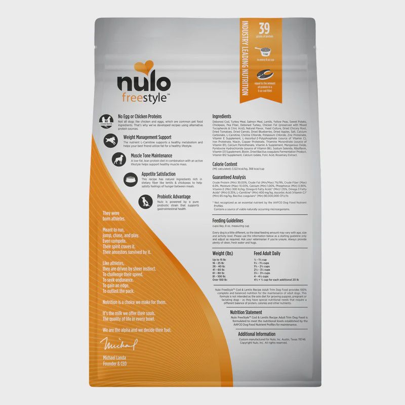 Nulo- Freestyle, Trim,  nourriture a chien haute en proteines morue et lentilles