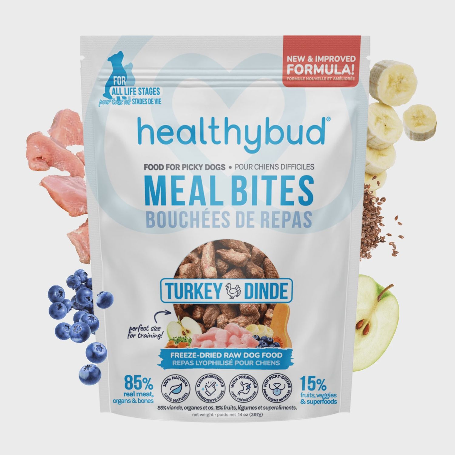HealthyBud - Rehydratable Dog Meal Bites 397g, ingrédients: Dinde