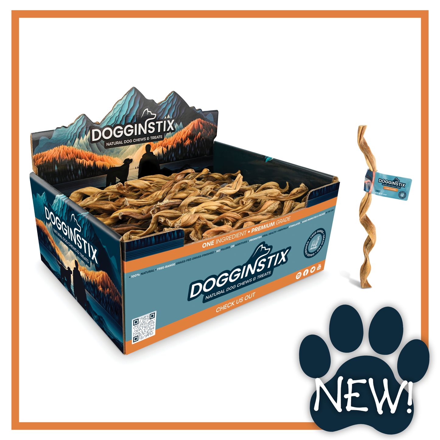 DOGGINSTIX - Twisted Stick, Lamb Collagen 12&#39;&#39;