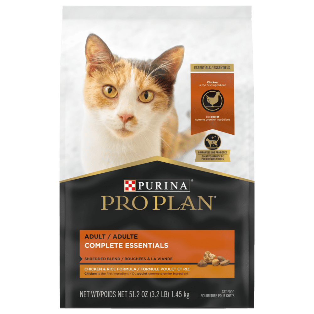 ProPlan - Adulte Complete Essentials Bouchées à la Viande Formule Poulet et Riz Nourriture Sèche pour Chats, format: 3.18kg
