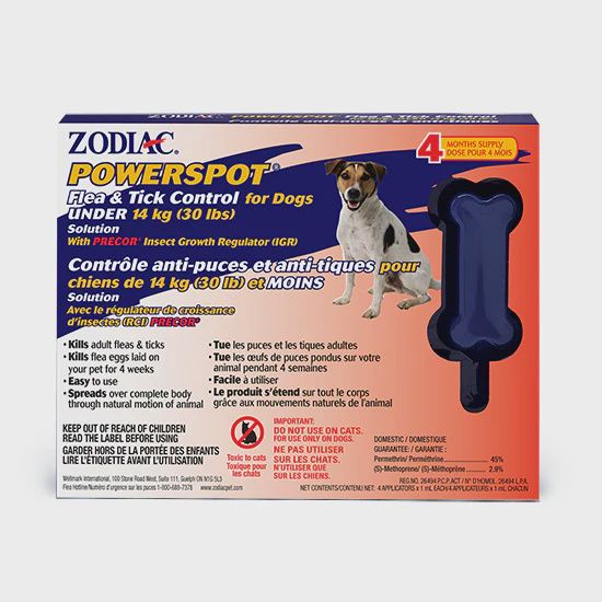 Zodiac - Powerspot, Contrôle anti-puces et anti-tiques avec RCI pour chiens de 14kg et moins (4mois)