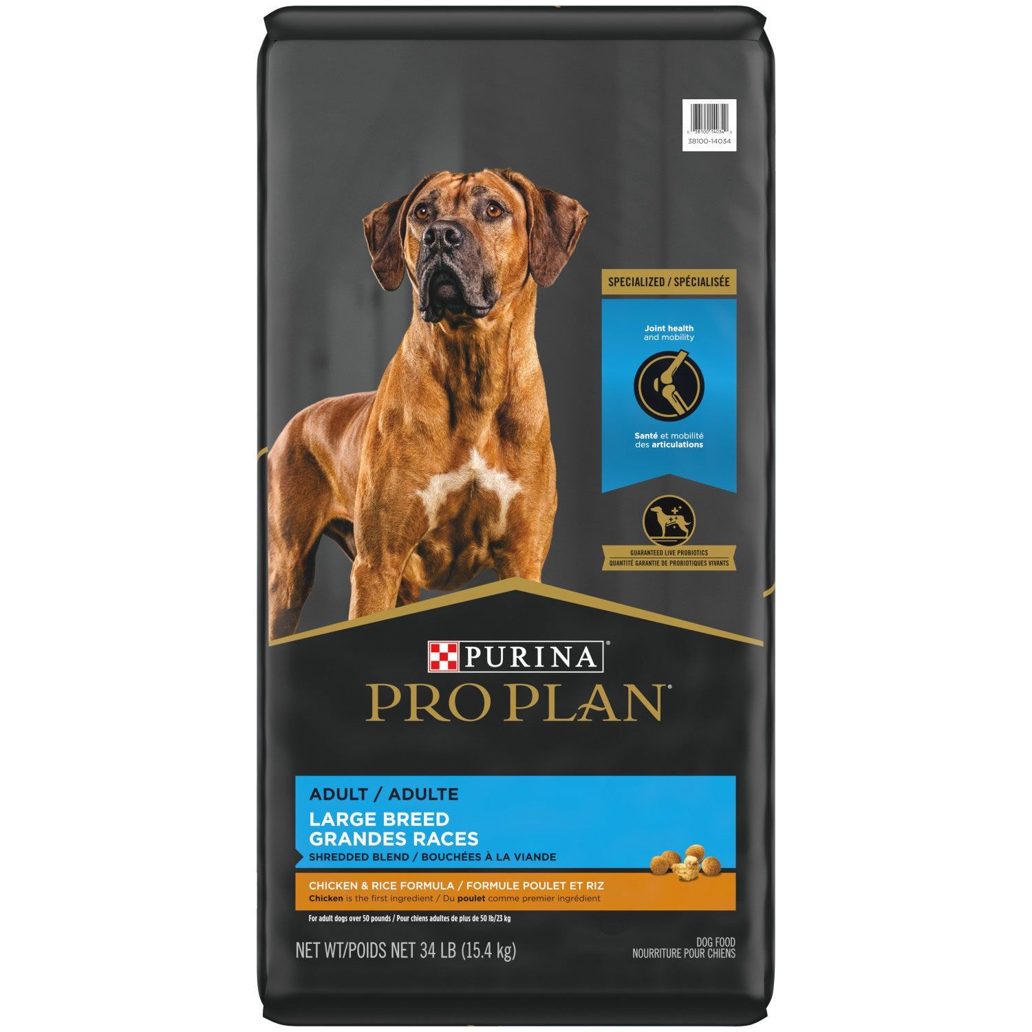 ProPlan - Adulte, Grande Race, Poulet &amp; Riz, Bouchées à la viande, 15.4kg