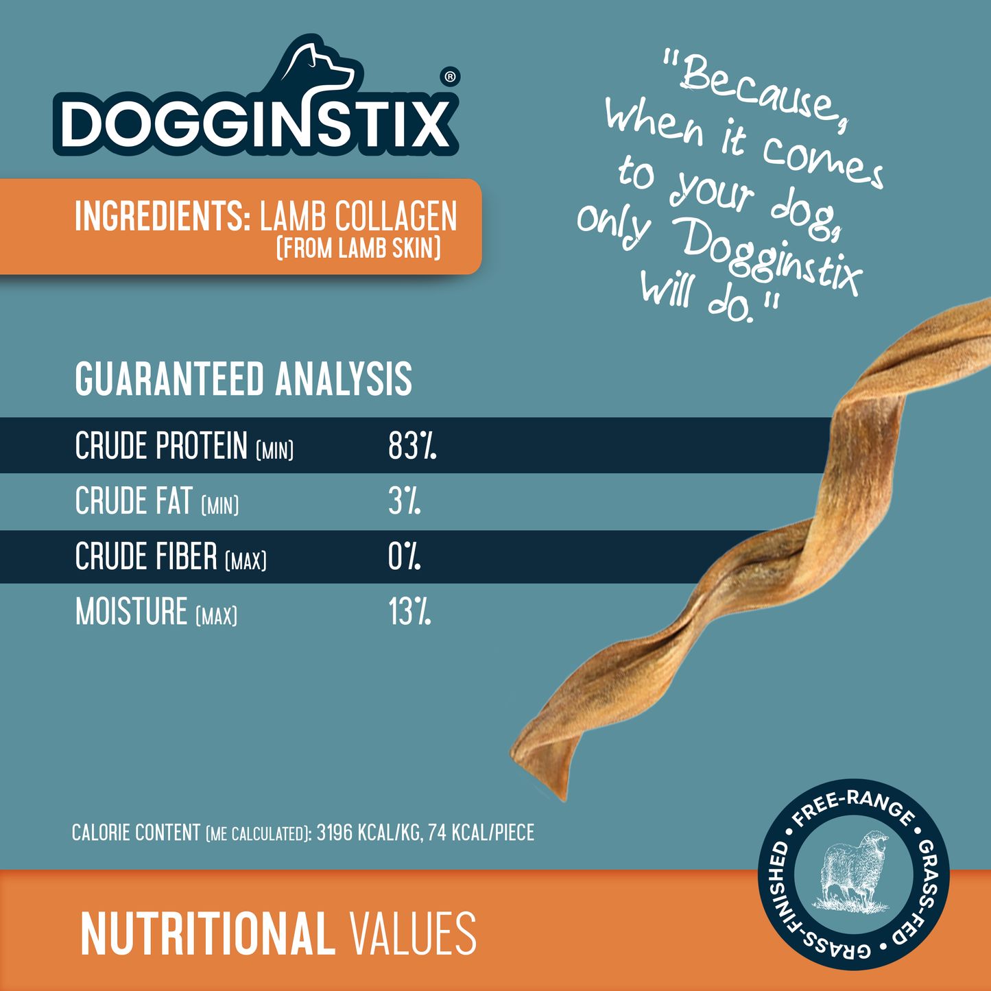 DOGGINSTIX - Twisted Stick, Lamb Collagen 12&#39;&#39;