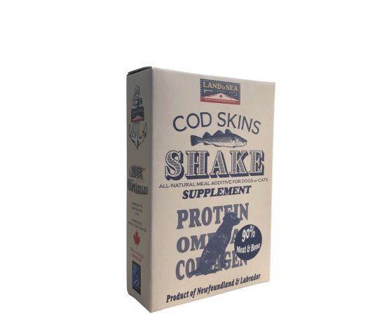 Land &amp; Sea Suppléments En Flocon Pour Chien Et Chat, Peaux De Morue, Os Mous Et Viande 25gr