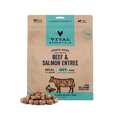 Vital Essentials -Entrée de boeuf &amp; saumon lyophilisé pour chien 14oz