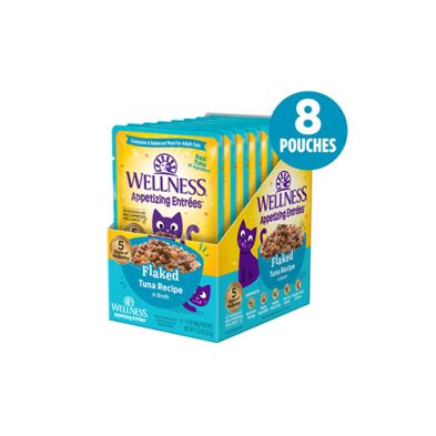 Wellness- Pochette entrées pour chat émietté recette en bouillon 1.4oz unité, saveur: Thon