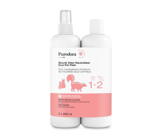 Purodora- DUO Ensemble Shampoing et vaporisateur neutralisant d&#39;odeur pour chien 237ml