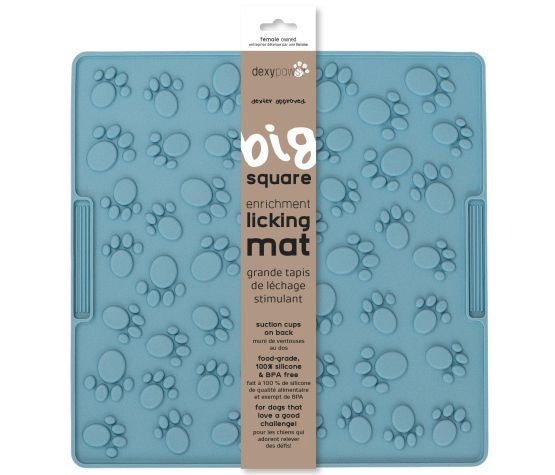 Dexypaws - Silicone Licking Mat, square with paw print, blue, large size