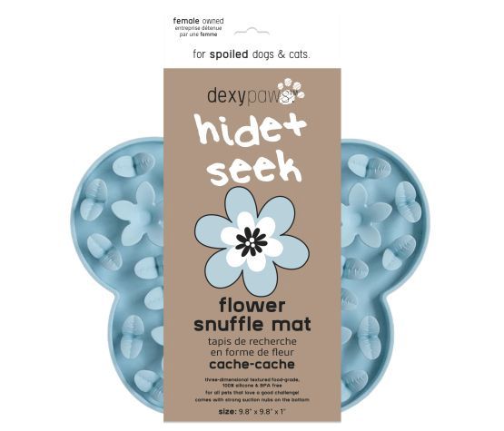 Dexypaws - Silicone Lick Mat &#39;&#39;hide and seek&#39;&#39; flower-shaped in blue