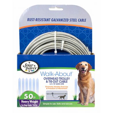 Four Paws - Tie-out cable with pulley for dogs under 100lbs, format: 50 pieds