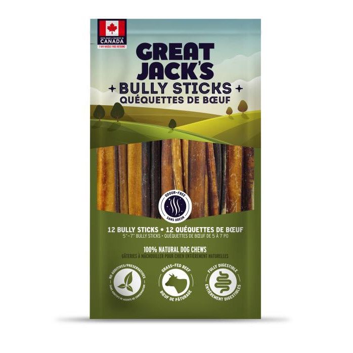 Great Jacks - Beef Bully Stick, Odorless, 5 to 7 Inches