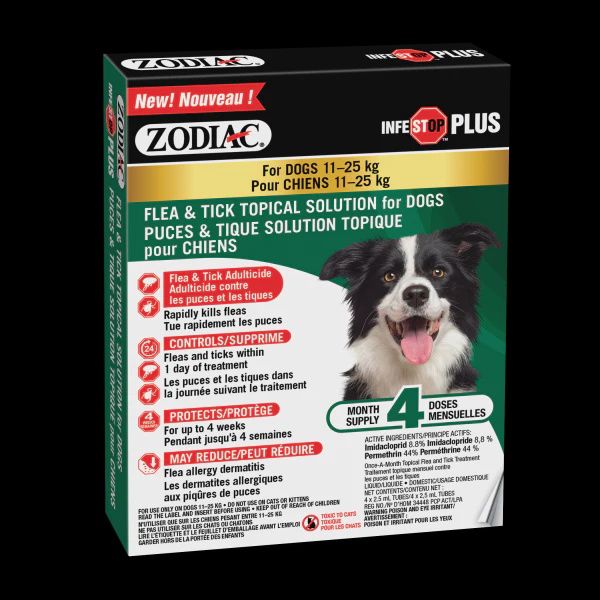 Zodiac - Infestop Plus, solution topique contre les puces et tiquespour chien (4 mois)