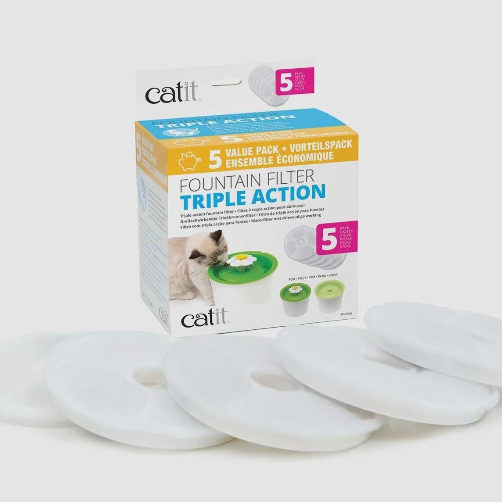 Catit - Triple Action Filter for Fountain, Size: paquets de 5