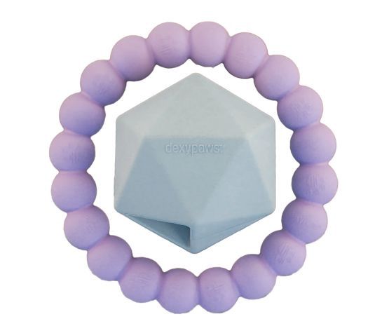 Dexypaws – Ultra-Durable Chew Toy Set, Ring and Polygon, Colour: lilas + bleu ciel