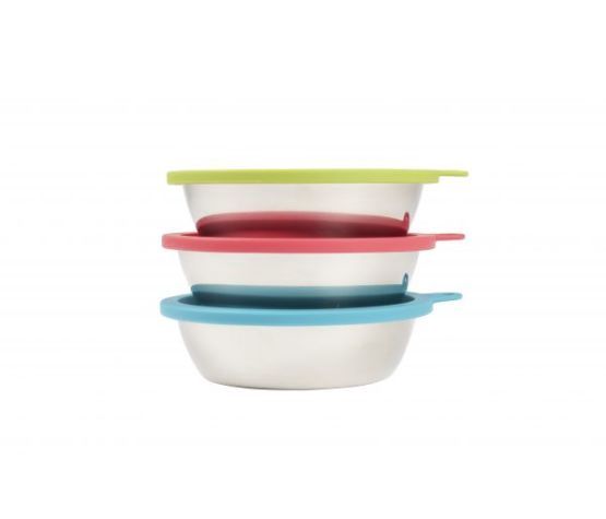 Messy Mutts - set de 6 bol d'acier inoxydable et couvercle en silicone
