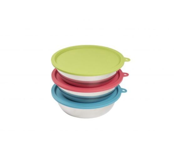 Messy Mutts - set de 6 bol d'acier inoxydable et couvercle en silicone, format: Moyen