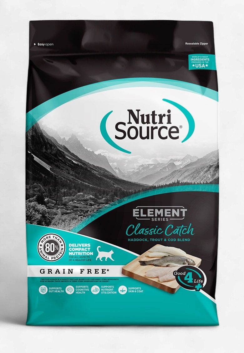 NutriSource- Élement series,Classic Catch Mélange d'aiglefin, de truite et de morue sans céréales pour chat, format: 11lbs