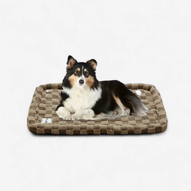 Ruff Love - lit rectangle brun quadrillé avec rebord